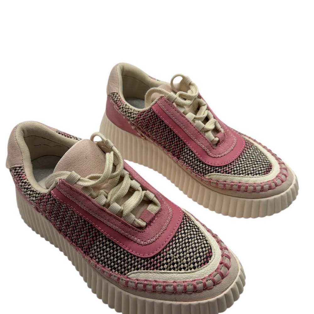 Dolce Vita Pink and Cream Woven Platform Lace-Up Sneakers